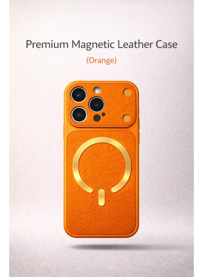 iPhone 16 Pro Max Luxury Magnetic Wireless Charging Case – Premium Orange Leather-Style Texture, Slim Fit, Raised Camera Protection - Image 5